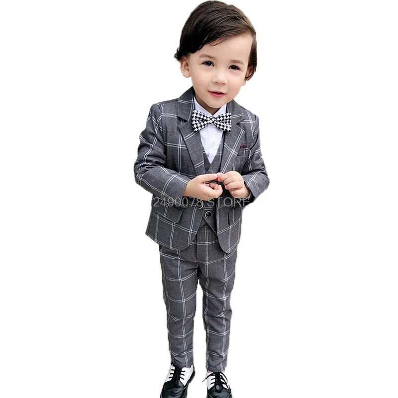 Children Formal Tuxedo Blazer Vest pants 3Pcs Set Flower Boys Wedding Suit Kids Performance Host Dance Party Dress Costume boys suit set