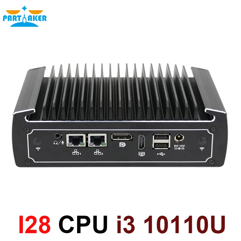 

Partaker Fanless Mini Computer 10th Gen Intel Core i3 10110U I211 4k Mini PC Dual Lan Barebone PC with SIM Card Slot Windows 11