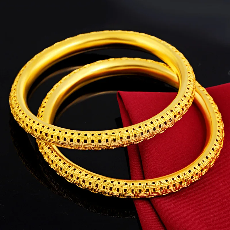 

24k Yellow Gold Bracelet Bangles For Women Classical Handmade filigree Bracelet Hand Chain Wedding Engagement Fine Jewelry Gifts