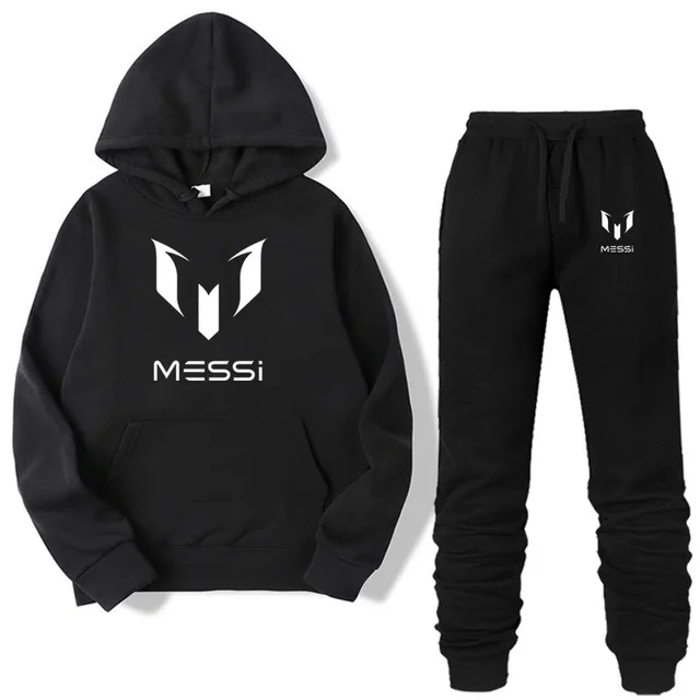 Black Комплект из двух предметов, модная толстовка с капюшоном MESSI, спортивная одежда для мужчин/женщин, спортивный костюм с капюшоном, осенняя мужская брендовая одежда, толстовки+ штаны, комплекты - Цвет: Black
