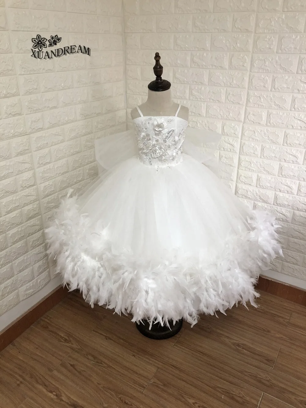 Красивое детское платье primera comunion vestidos de primera comunion, Пышное Бальное Платье с перьями и цветами, платья для девочек XD-125