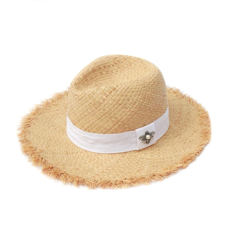 ; Прямая поставка; пляжная шляпа ручной работы с Пчелой; женские мягкие шляпы из рафии; женские соломенные шляпы; праздничные летние кепки с козырьком - Цвет: white
