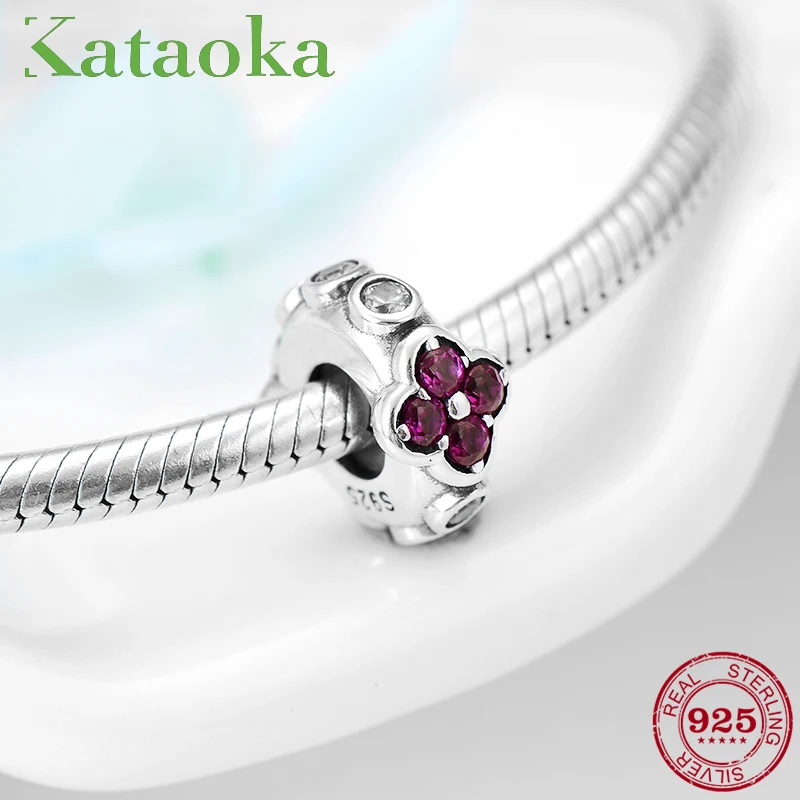 Высокое качество пробки разделительные бусины 925 серебро розовый CZ цветы с