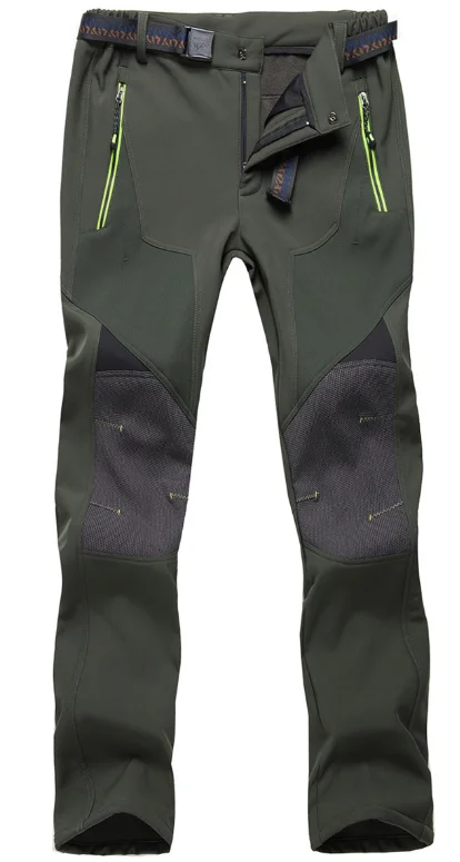 Men Army Green Мужские женские новые зимние водонепроницаемые походные лыжные походные флисовые брюки-софтшелл спортивные европейские мужские брюки - Цвет: Men Army Green