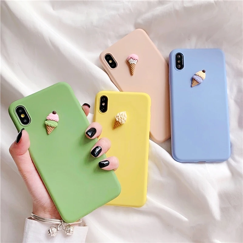 Милый 3D силиконовый чехол для телефона с мороженым iphone X XR XS 11 Pro MAX 6S 7 8 plus + samsung S10 S9