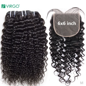 

Virgo Deep Wave Bundles With Closure 5x5 6x6 Lace Closure with Bundles NonRemy Brazilian Human Hair Weave 3 Bundles With Closure