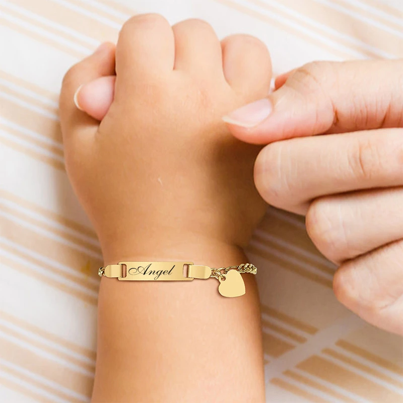 Pulseras personalizadas para bebés, brazalete con grabado de nombre, fecha de antialérgico, de acero inoxidable, regalo personalizado para niños, niños, niñas nacidos|Brazaletes de cadena y enlaces| - AliExpress