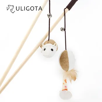 

Little Mouse Wood Cat Teaser Bite Resistant Feather Bell Fairy Long Brush Holder Feather Pet Cat Toy Self Hi Useful Product