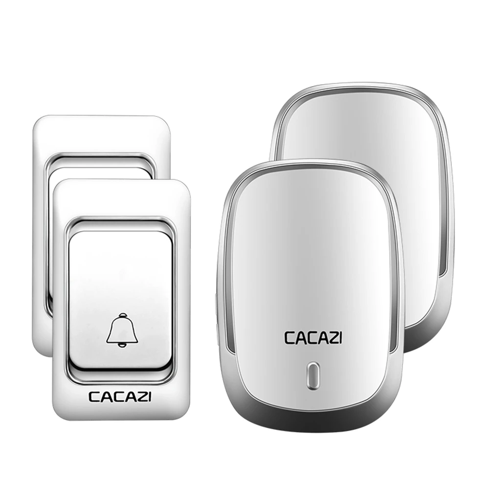 Беспроводной дверной звонок CACAZI, водонепроницаемая Батарейная кнопка, диапазон 300 м, умный цифровой домашний дверной звонок, 36 колокольчиков, 4 громкости, вилка стандарта США, ЕС, Великобритании - Цвет: 2 button 2 receiver