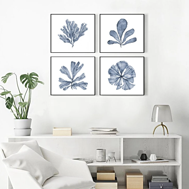 Coral Sea Fan Watercolor Prints Living Room Decor