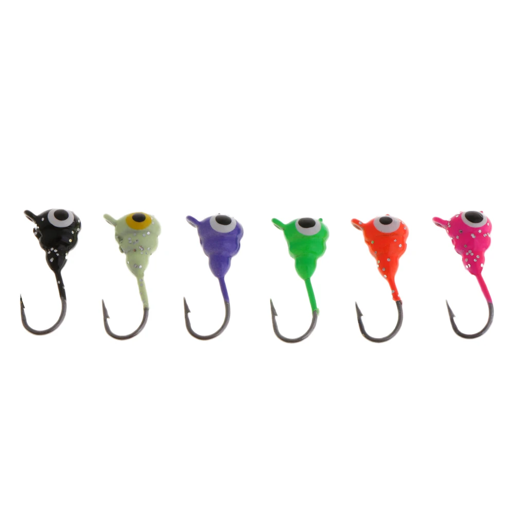 6Pcs Ice Fishing Jigs Jigging Lure Lead Weighted Head Bait for Fishing Bass Pike Perch Walleye