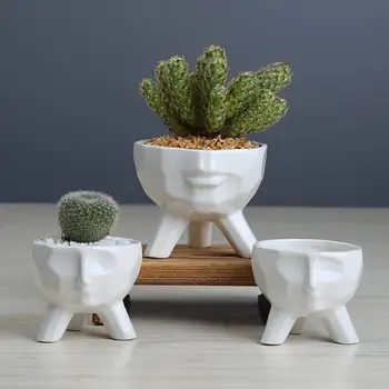 

Nordic Humanoid Smile Ceramic Flower Pot Green Succulent Planter Plant Container Stand Home Decoration
