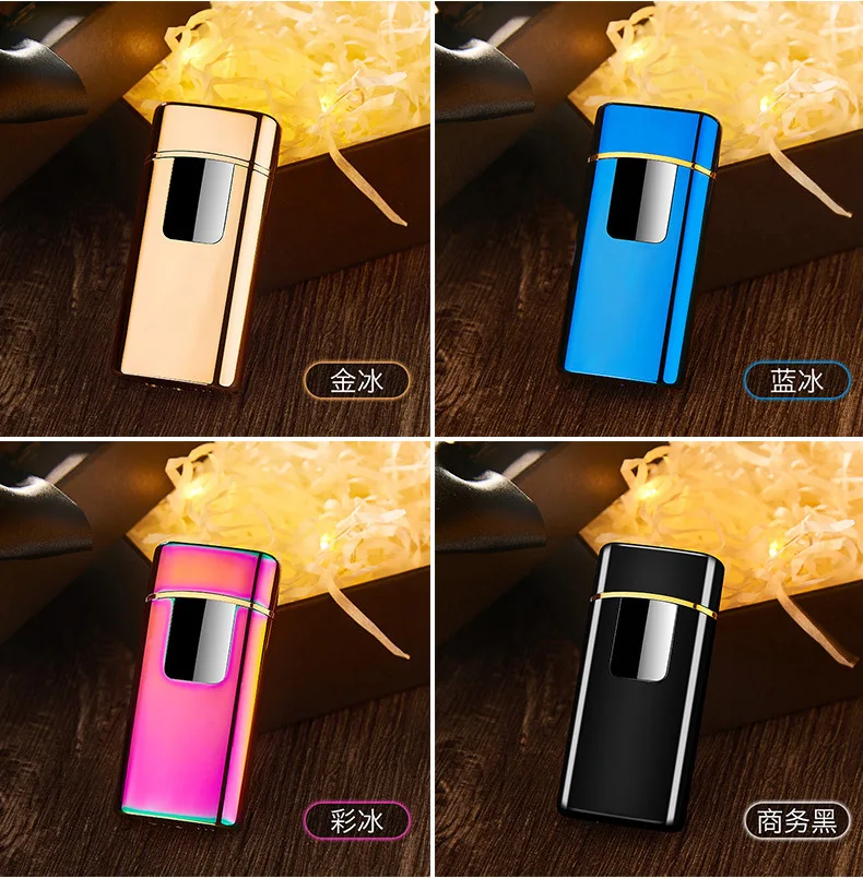 New 2 In 1 Metal Gas Lighter and Dual Arc Plasma Lighter Touch Screen Electric USB Lighters Rechargeable Cigar Cigarette Lighter