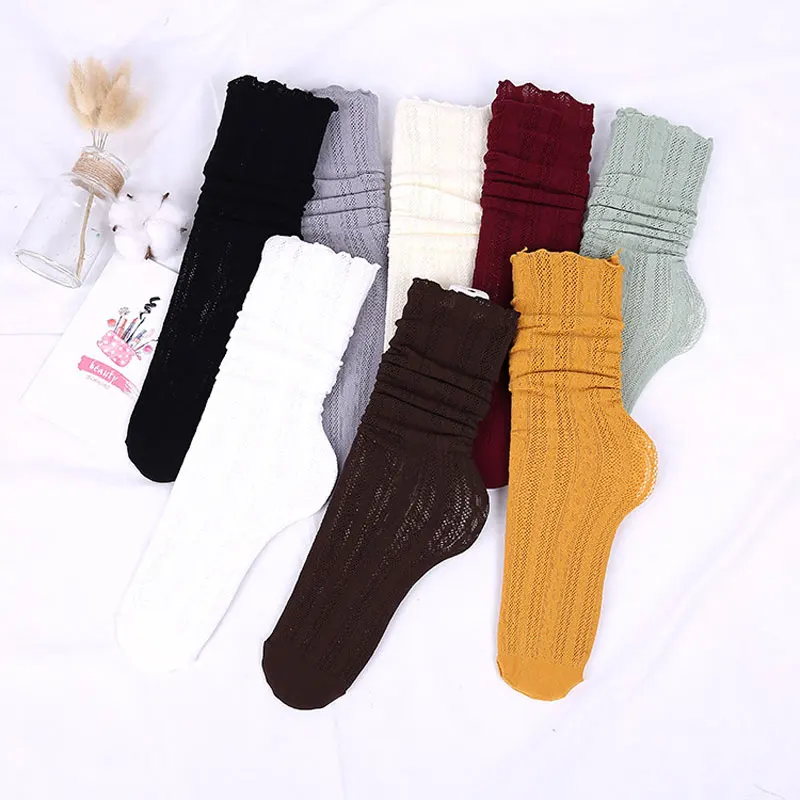 Women's Velvet Hollowed-out Socks Candy Colore Mid-calf Solid Color Women's Thin Cotton Socks High Ankle Socks