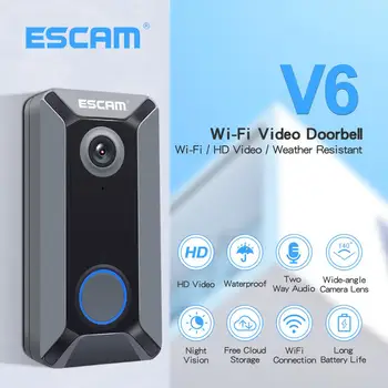 

ESCAM V6 WiFi Video Doorbell 720P Wireless HD Video Intercom Camera Two-way Audio Free Cloud Storage For Home Security