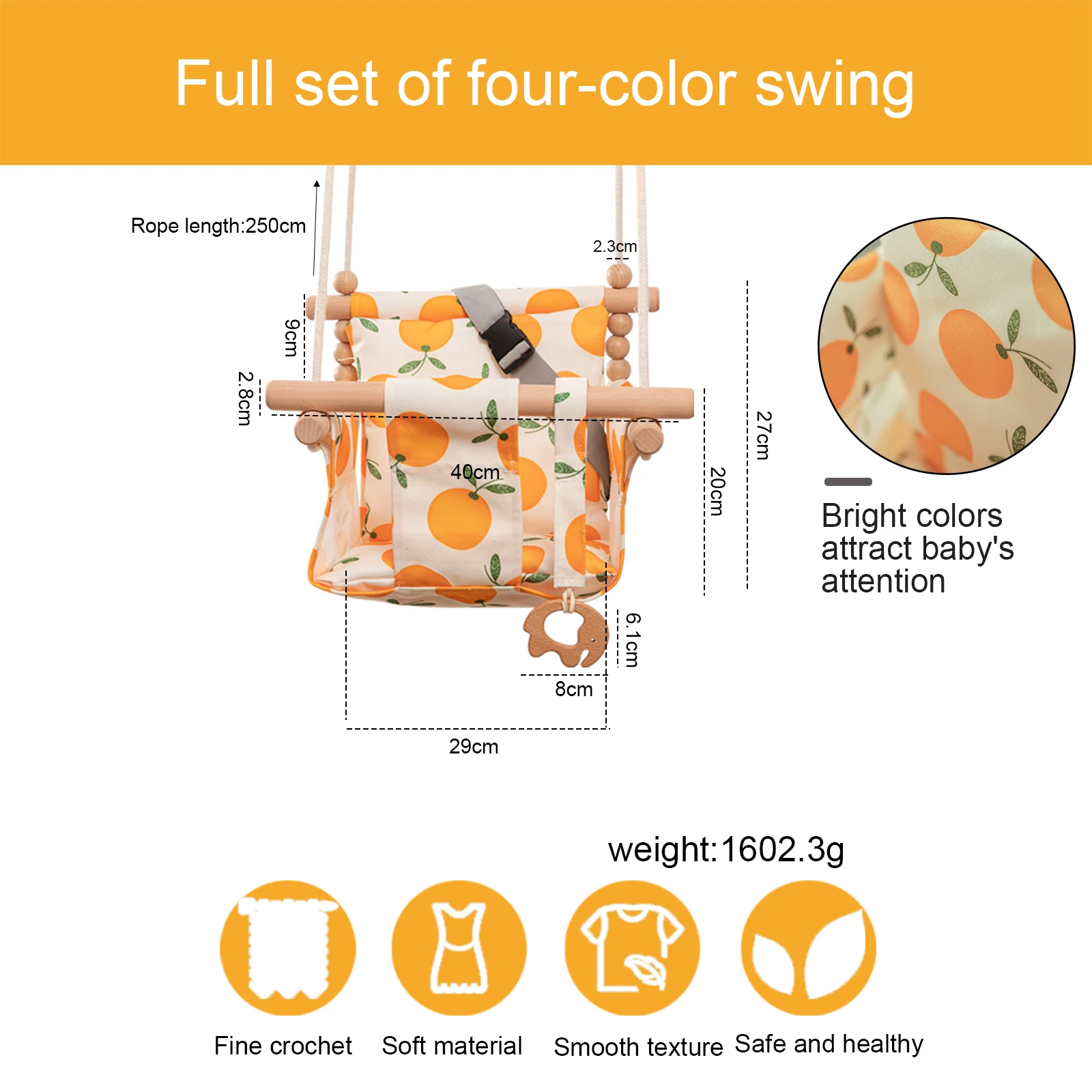 Baby Canvas Swing Chair Wood Toy Children Outside Indoor Basket Hanging Kindergarten Toy swingset Swinging Rocking Chair For Kid 4