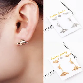 

Women Lovely Dinosaur Stud Earring Punk Style Animal Dragon Earring Gold Silver Color Metal Men Women Jewelry Daily Wear