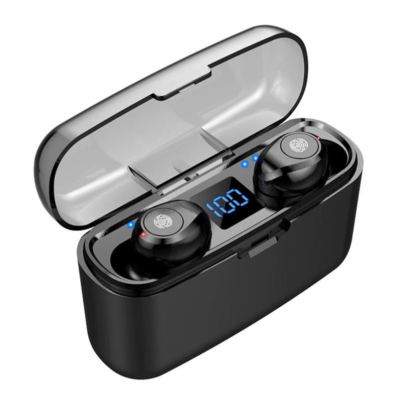 Tkey беспроводные наушники Bluetooth V5.0 F9 TWS стерео беспроводные Bluetooth наушники светодиодный дисплей с зарядным устройством 2000 мАч - Цвет: Touch-Black 2