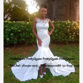 

Sheer Lace High Low Wedding Dresses Mermaid Long Chapel Train 2020 African Women White Bridal Dresses Vestido De Noiva