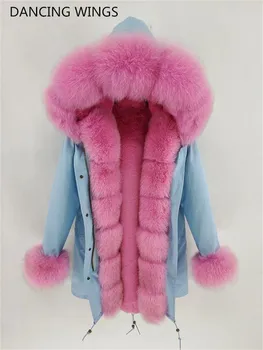 Kaufen 100% Rex Kaninchen Pelz Liner Frauen Parkas Plus GröĂe 4XL Reale NatĂŒrliche Pelzmantel Winter Jacke Lange Frauen Fuchs Pelz Kragen Mit Kapuze Parka