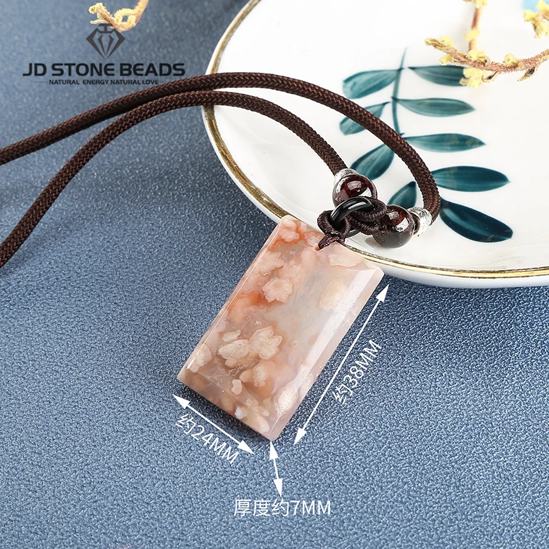 

Handmade Rope Vintage Necklace Natural Cherry Blossom Agate pendant Simple Design For Women Jewelry Shipping At Random