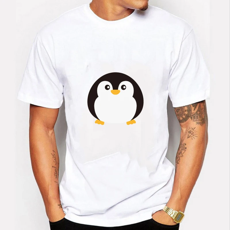 

Fashion Men White Tee Tops Plus Size 4XL Summer Tops Spring Men's Short Sleeve Penguin T Shirt Cotton O-neck Casual T-shirts