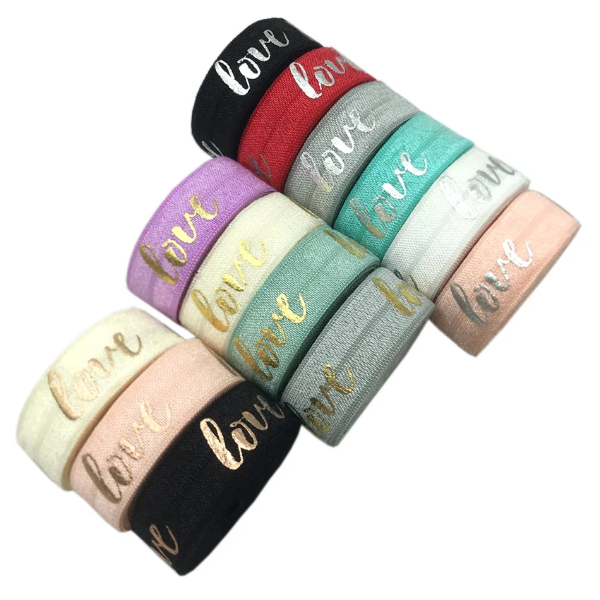 

10 ярдов 15 мм, розовая Золотая фольга с принтом LOVE, складная эластичная лента FOE, тесьма для головных уборов, аксессуары для шитья волос