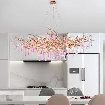 

Nordic Minimalist creativity Serip Copper Branch Water Drop Chandeliers Modern Salon Copper Chandeliers for Living Room Foyer