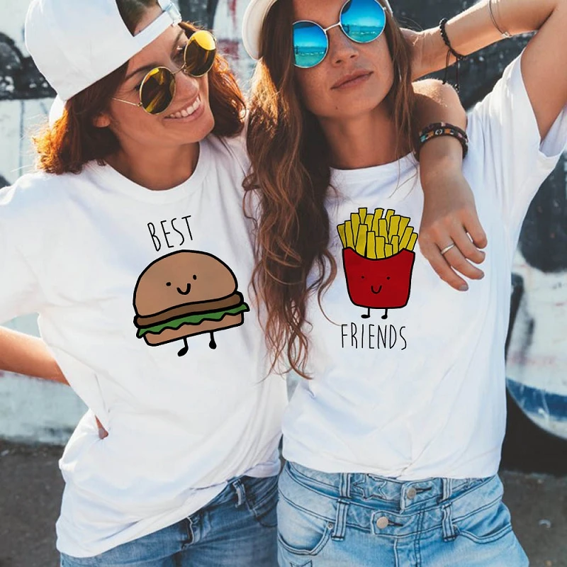 Mejores Camisetas, топы, футболки, гамбургер и фри, летняя одежда с коротким рукавом, Одинаковая одежда, Bff, футболка для женщин, лучшие друзья, футболка