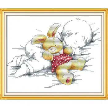 

Joy Sunday Baby Asleep Handmade Cross Stitch Set DMC 14CT Cross Stitch Print On Canvas Embroidery Kit Home Decoration Send Gift