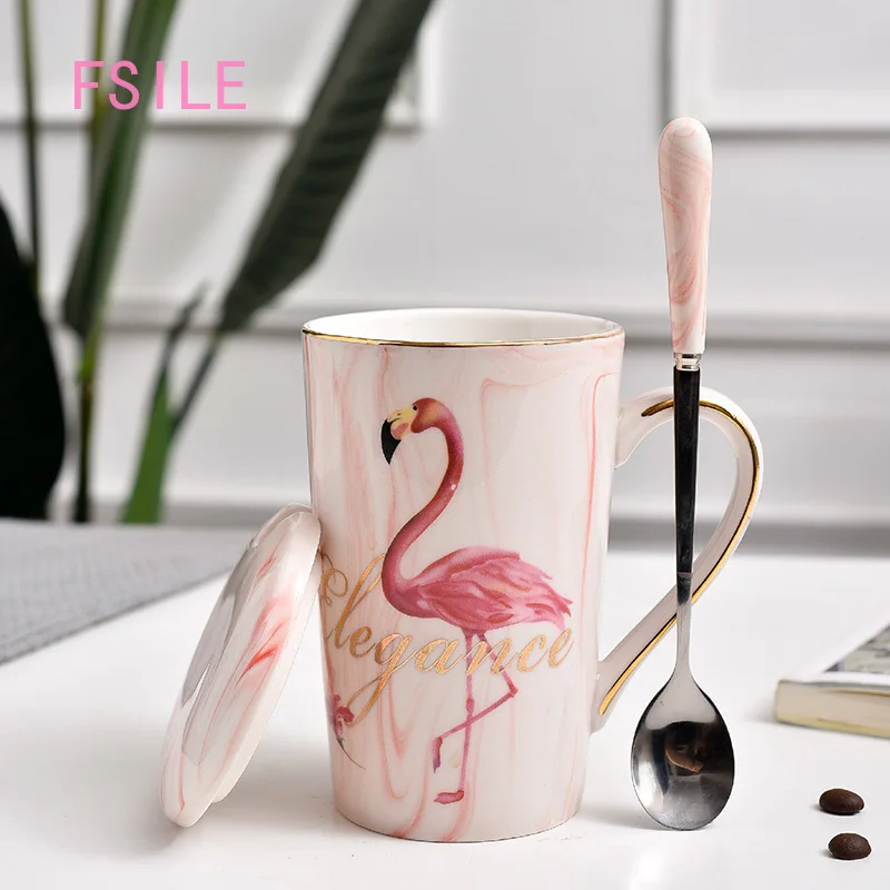 

Fashion Ceramic Mug Pink Girly Heart Marble Cup Nordic Style Couple Men and Women Drinking Cup Coffee Cup with Lid Spoon Cup