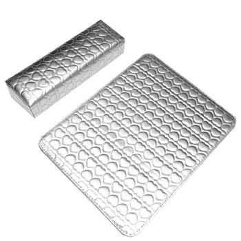 

Soft Square Nail Salon Cushions Set Heart Pattern Hand Pillow Pad PU Leather Manicure Wrist Rest (Silver)