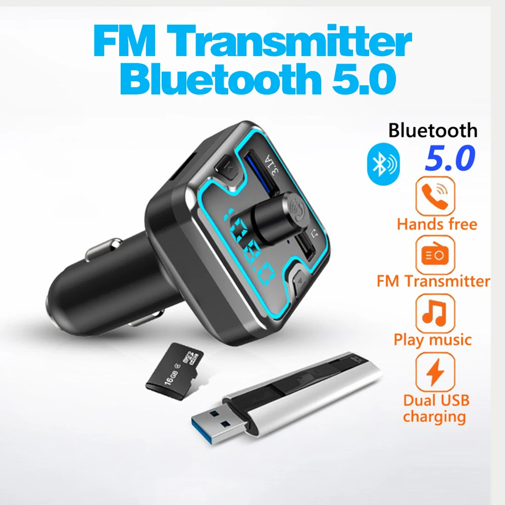 paars Opschudding basketbal Bluetooth 5.0 Fm Transmitter Car Wireless Adapter Mic Audio Receiver Auto  Mp3 Player 3.1a Dual Usb Fast Car Charger Accessories - Fm Transmitters -  AliExpress