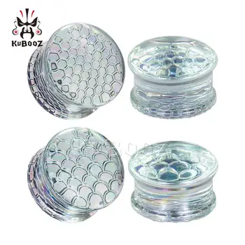 

Kubooz Fashion Earrings Jewelry Fish Scale Honeycomb Glass Ear Plugs Body Jewelry Stretchers Expanders 6mm-25mm