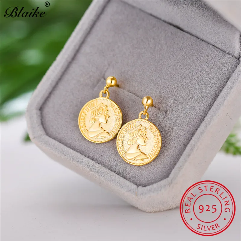 Boho 925 стерлингового серебра серьги круглые монеты королева свадебные