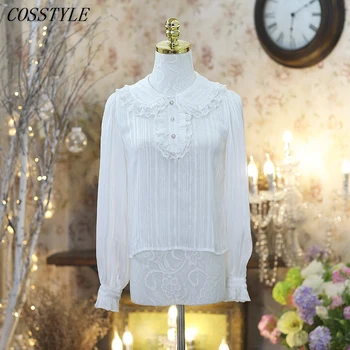 

2Color Kawaii Baby Doll Lace Collar Blouse Women Blusas JSK Bottoming Undershirt Micro perspective Stripe Blouse Lolita Shirts