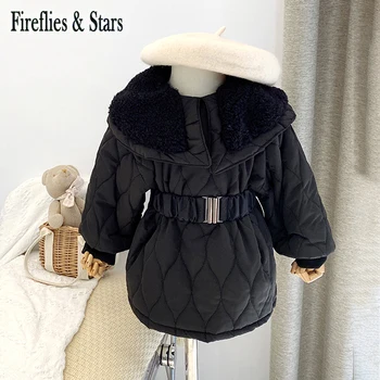 

Winter Girls Coat Baby Coat Toddler Outwear Kids Warm Clothes New Fashion Cotton Padded Geometric Waistband Big Collar 1 To 9 Yr