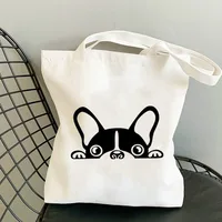 French Dog Beige Bag Shopping Bags for Groceries Trolley Eco Folding Cotton Wheels Louis Viutton Kawaii Reusable Anime Women's
