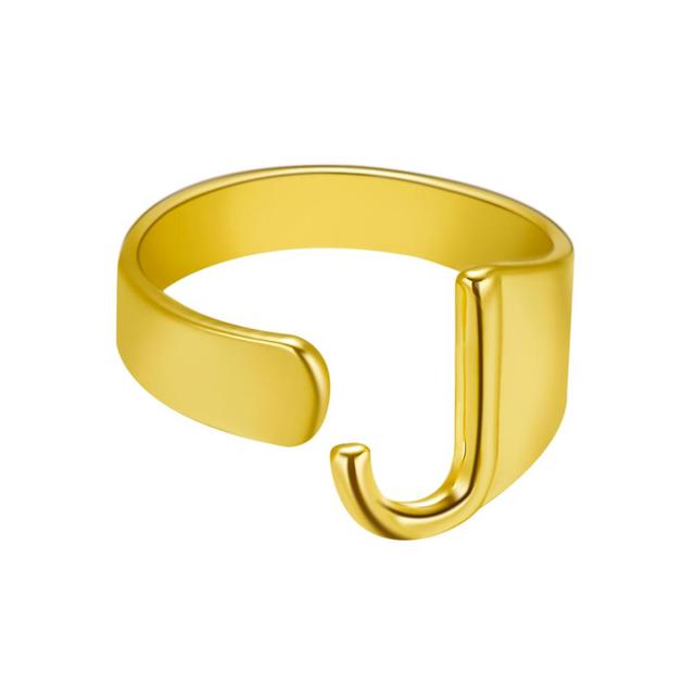 Wide Hollow A-Z Letter 3Colors Metal Adjustable Opening Ring Initials Name Alphabet Female Party Fashion Jewelry