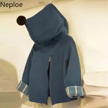 Neploe/, осенне-зимние корейские худи, куртка с капюшоном и длинными рукавами, свитер с разрезом сзади, пуловер с косой молнией, модные женские топы 54232