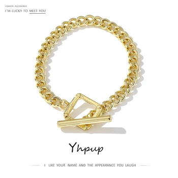 

Yhpup Fashion Chain Toggle-clasps Bangle Bracelet for Women Statement Metal Bangle Copper Jewelry Pulseras Mujer Moda Party New
