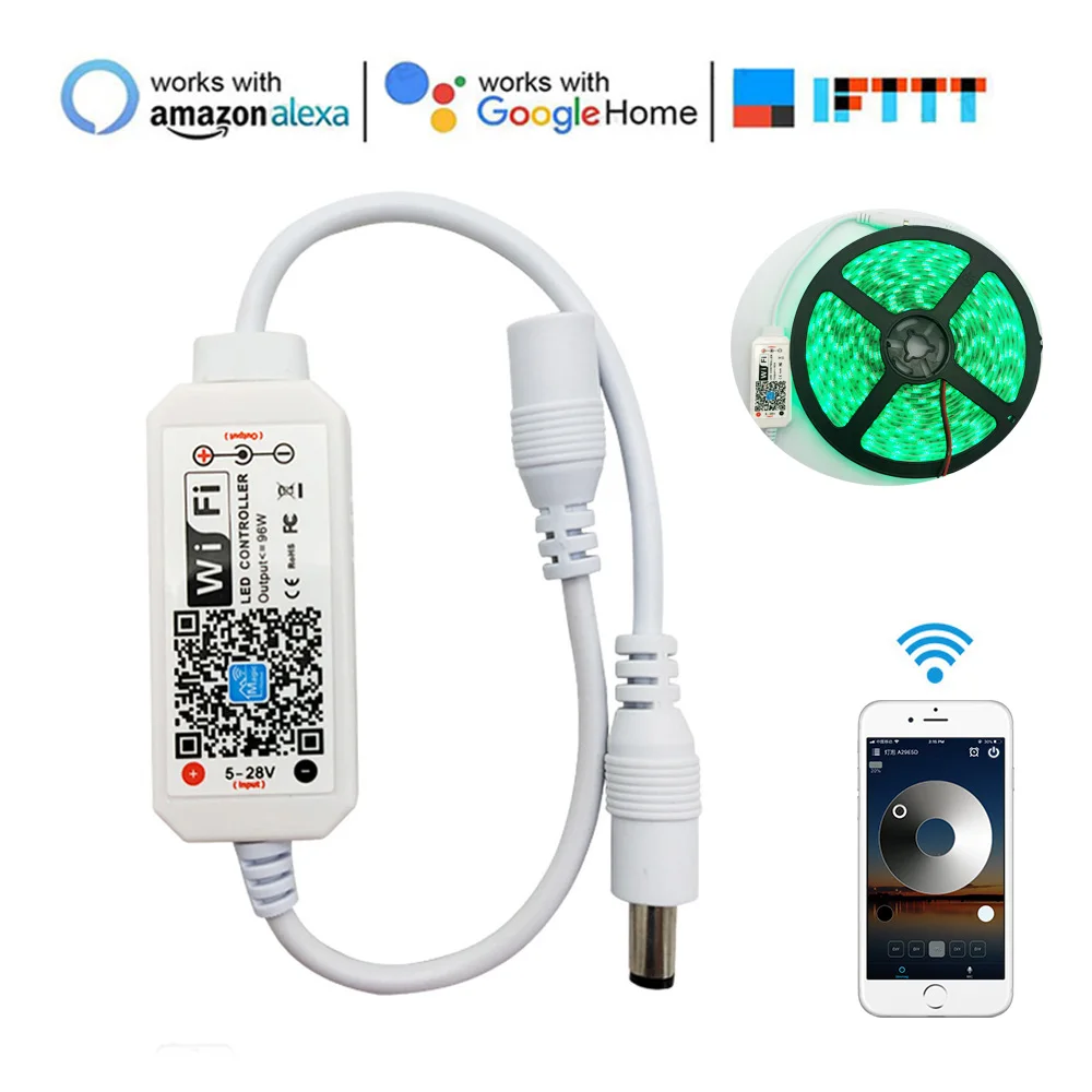 

Single Color LED Strip Lights WiFi Controller Compatible with Android iOS Google Assistant Alexa Works for 5050 3528 LED Light