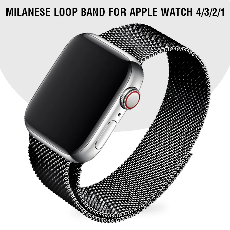 Для Apple Watch Series 5 черный ремешок 44 мм 40 мм ремешок Миланская петля магнитный металлический браслет для I Watch Series 2 3