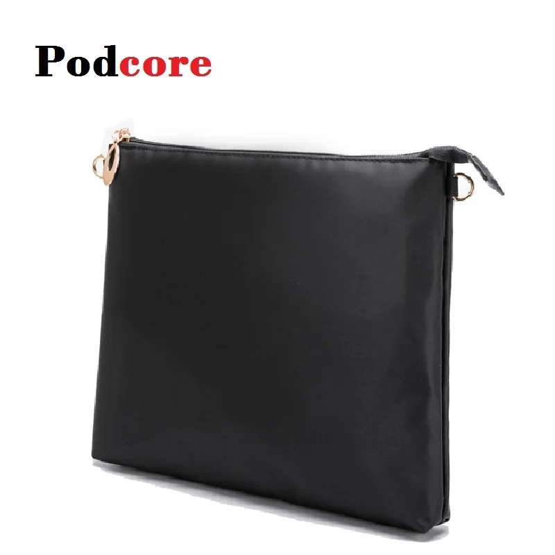 

Flat Insert Organizer Bag suitable for Geometric Plaid Bag; Black Cosmetic Bag with Zipper Pocket and Mesh Pockets Inside