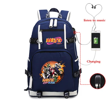 

NARUTO Bagpack Luminous Girls Backpack USB Charging School Bags Canvas Blue Bookbag Boys Travel Laptop Daypack Casual Rucksack