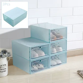 

3Pcs Foldable Shoe Box Storage Plastic Transparent Case Stackable Organizer Shoe Storage Boxes Visible Home Organizers #25