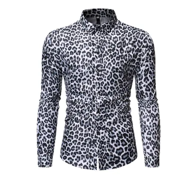

Fashion leopard men shirt autumn nightclub DJ punk hip hop blusas man vintage long sleeve shirts plus size 3XL