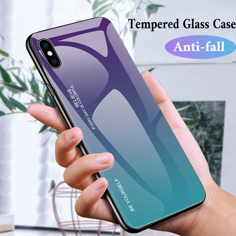 

Gradient Tempered Glass Case For iPhone XS Max XR X Colorful Mobile Phone Cover Protective Shell For iPhone 6 6s 7 8 Plus X 10