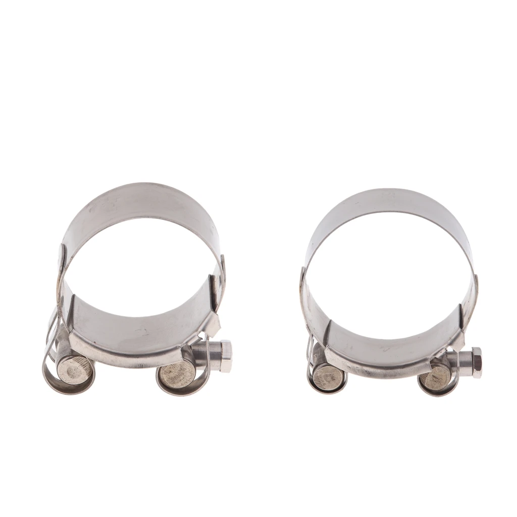 2pcs Motorcycle Exhaust Pipe Clamps Reolacement, Fit Size 44-47mm 1.75-1.85 inch/52-55mm 2.0-2.15 inch, Silver