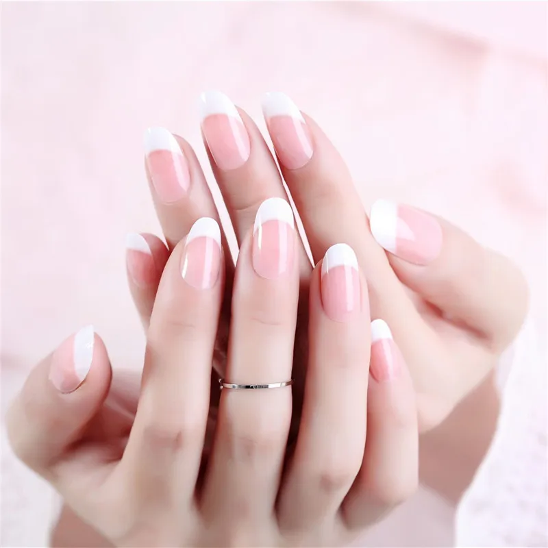 24 шт. натуральный французский накладные ногти Поддельные ногтей короткие